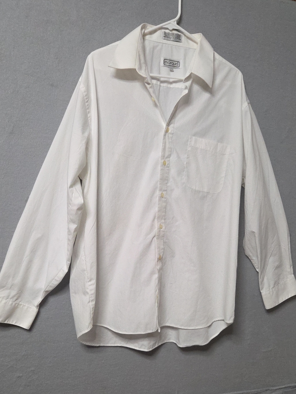Marquis Men’s White Single Needle Tailoring Dress Shirt Size 17.5 XL 35-36